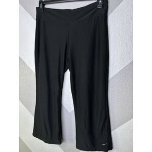 Nike Fit Dry Pants Women Medium 8-10 Black Straight Flare Mid Rise Stretch Track